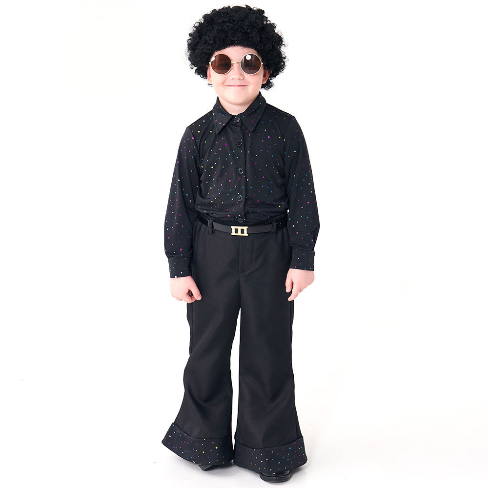 Halloween Boys 70s Disco Sequin Singer Model Fashion Show Retro Hippie Performance Costume