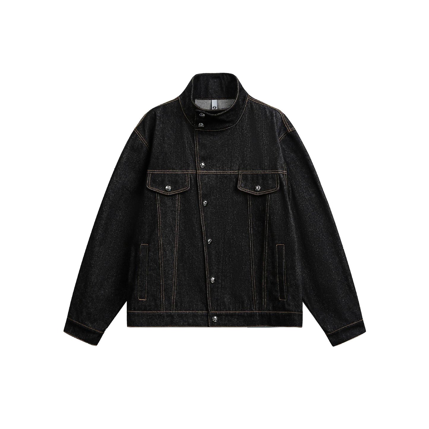 Irregular Slant Neck Short Denim Jacket for Men, Vintage Loose Fit Style