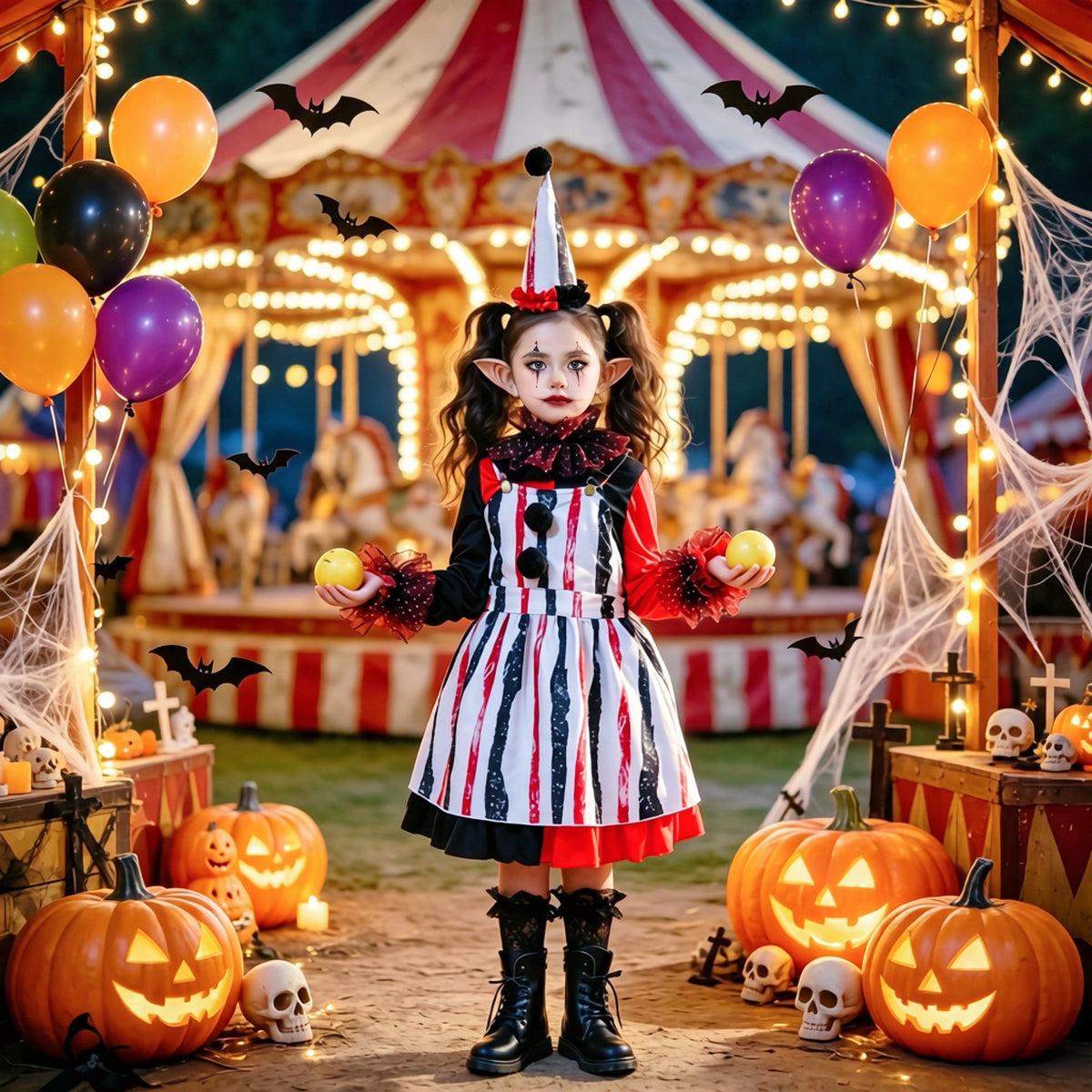 Halloween Children's Clown Costume Cosplay Vintage Party Outfit Stage Children's Drama Performance Dress
