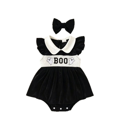 Baby Ghost Print Princess Romper Halloween Outfit for Newborns, Infant Bodysuit Crawling Clothes