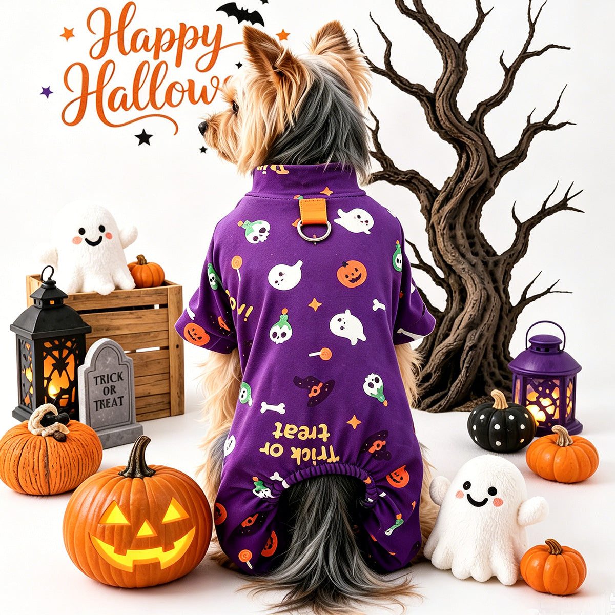 Pet Clothes for Dogs and Cats, Halloween Cartoon Onesie Pajamas, Belly Cover Sleepwear