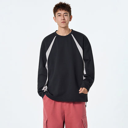 Fashion Brand Color-Blocked Long Sleeve Round Neck Drop Shoulder Heavyweight Hoodie Innerwear Loose Trendy Couple Top