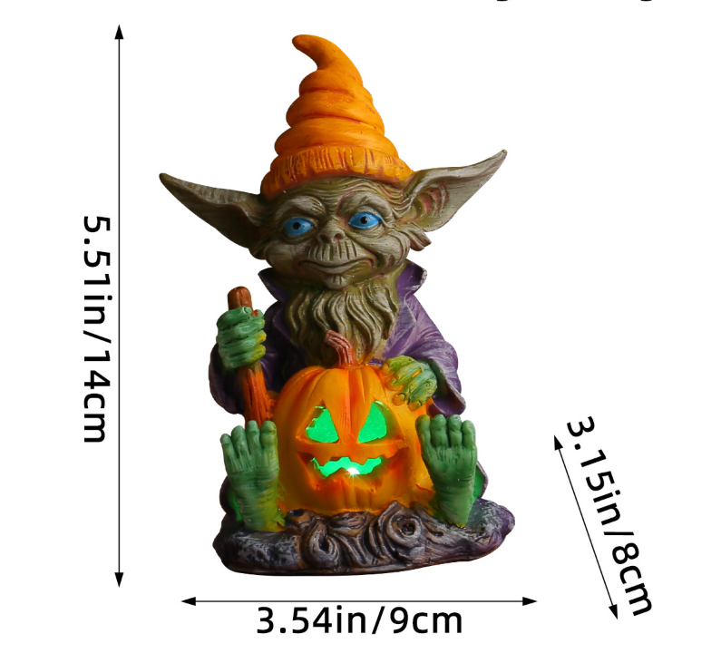 Halloween Pumpkin Holding Sprite Resin Craft Decoration Home Desk Glowing Gnome Figurine Ornament
