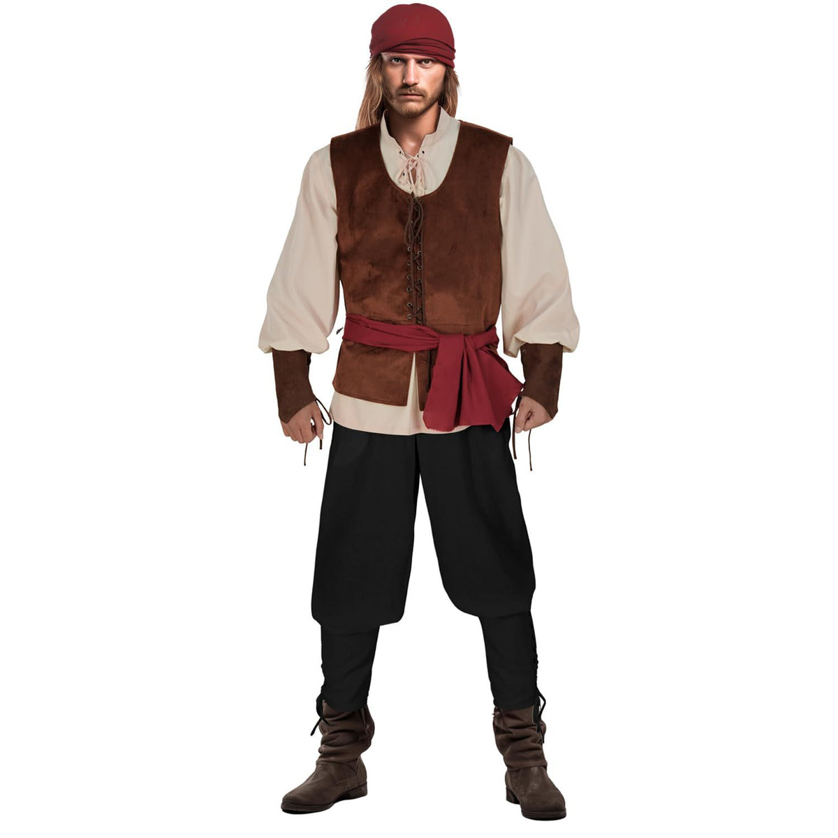 Halloween Caribbean Pirate Renaissance Medieval Vest Adult Pirate Costume Stage Performance Outfit