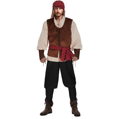 Halloween Caribbean Pirate Renaissance Medieval Vest Adult Pirate Costume Stage Performance Outfit