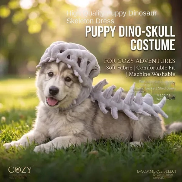 Realistic Dinosaur Skeleton Pet Hood Plush Mask Cosplay Photo Prop Hat