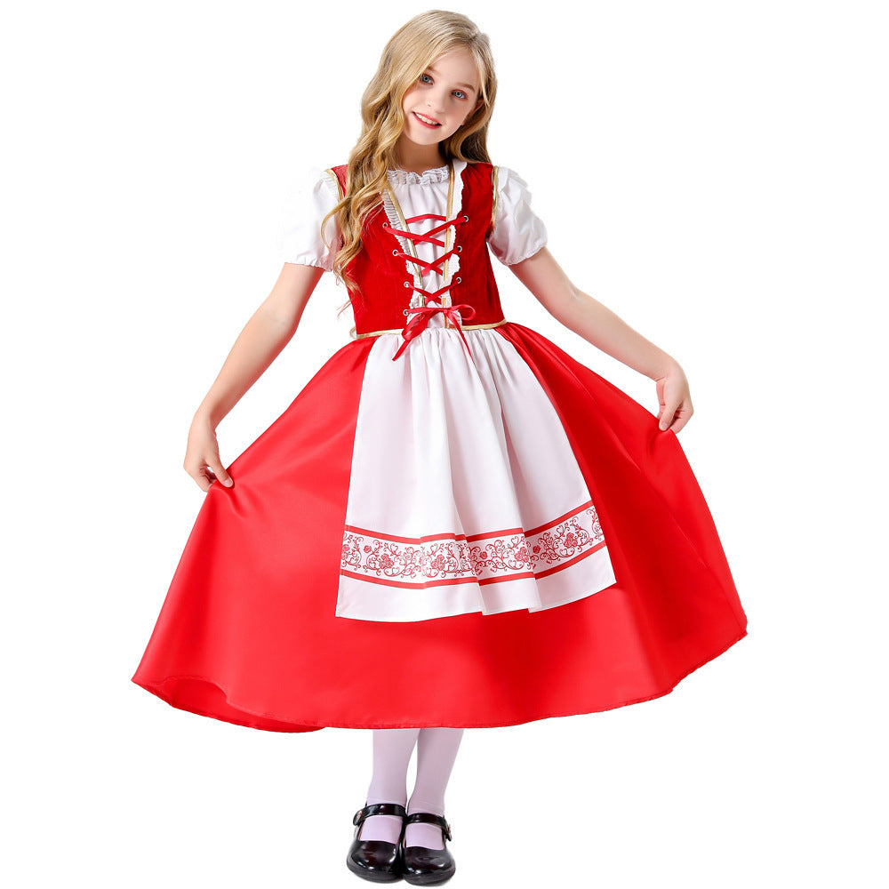 Halloween Costume Little Red Riding Hood Farm Cosplay Costume for Stage Play Based on Grimm's Fairy Tale