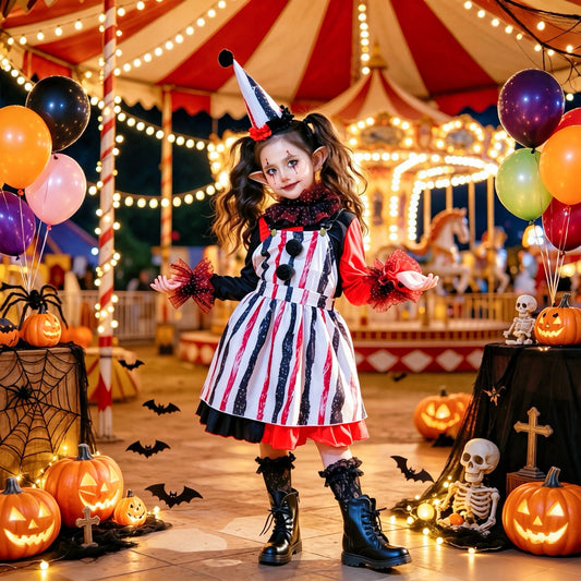 Halloween Children's Clown Costume Cosplay Vintage Party Outfit Stage Children's Drama Performance Dress