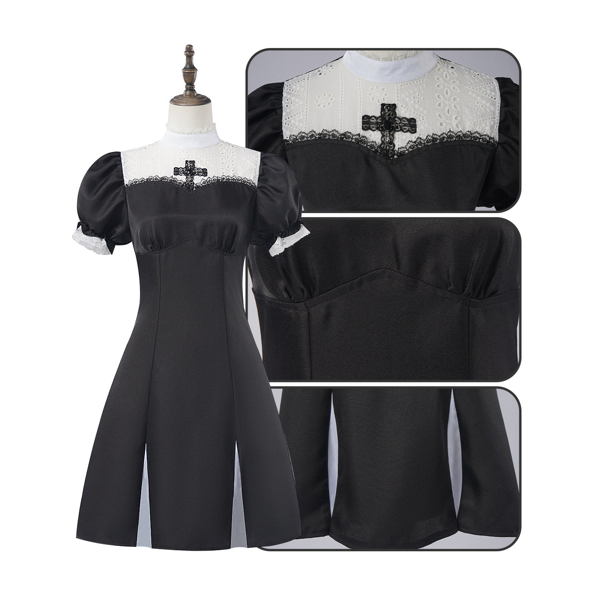 Halloween Cosplay Classic Cross Nun Fitted Dress Cosplay Nun