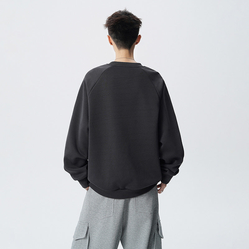 Crewneck Sweatshirt Men Solid Color Fashion Casual Long Sleeve T-Shirt Spring Autumn Street Style Loose Fit Basic Tee