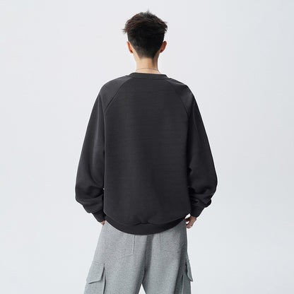 Crewneck Sweatshirt Men Solid Color Fashion Casual Long Sleeve T-Shirt Spring Autumn Street Style Loose Fit Basic Tee