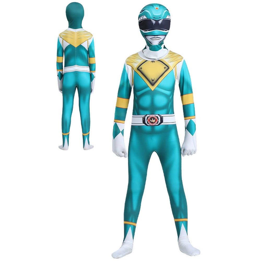 Dino Team Bodysuit Cosplay Costume Full Coverage Elastic Printed Suit Halloween Stage Performance Outfit