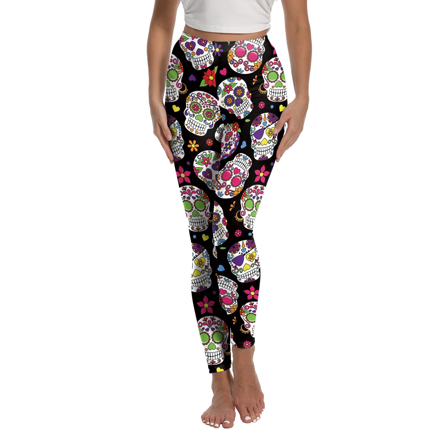 Halloween Women's Leggings Day of the Dead Skull Digital Print Yoga Tights Women's Fitness Stretch Pants
