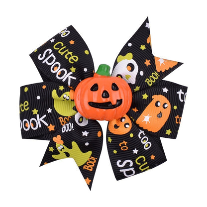 Halloween Accessories Pumpkin Lantern Black Bat Ghost Print Bow One Size Adult Hair Clip