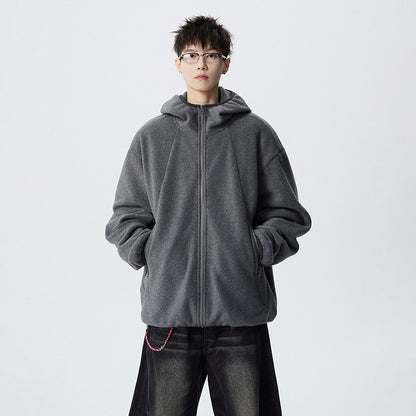 Winter Men's Heavyweight Deconstructed Hoodie Jacket, Streetwear Fashion Hooded Sweatshirt with Open Front Design, Patchwork Couple Hoodie