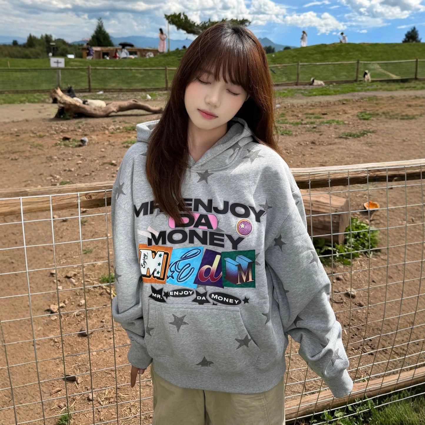 Star Embroidery Hoodie for Women