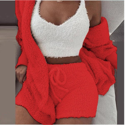 Fluffy Three Piece Set Lounge Sexy Outfits