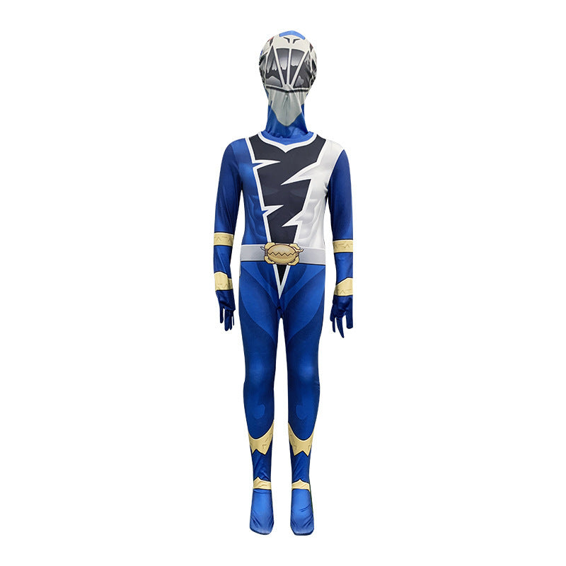 Dino Team Bodysuit Cosplay Costume Full Coverage Elastic Printed Suit Halloween Stage Performance Outfit