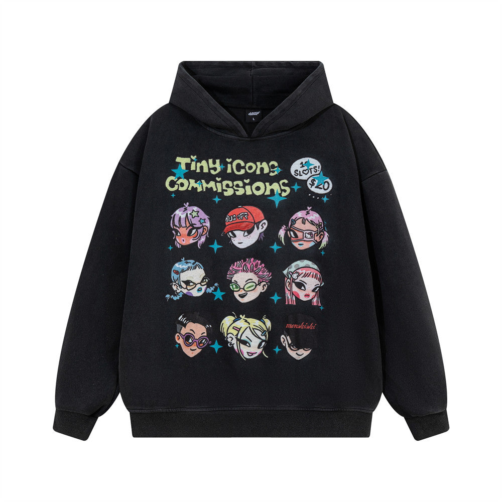 Cartoon printed hooded sweatshirt