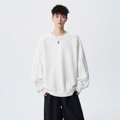 Crewneck Sweatshirt Men Solid Color Fashion Casual Long Sleeve T-Shirt Spring Autumn Street Style Loose Fit Basic Tee