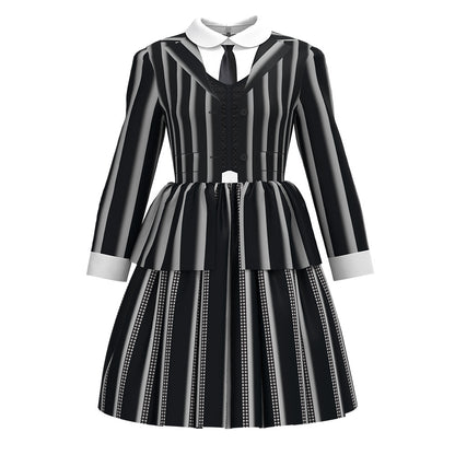 Jiamai New Wednesday Cosplay Costume Adams Family Female Halloween Children's Striped Dress