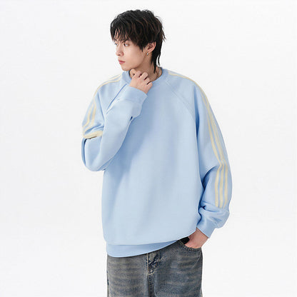 Retro Trendy Brand Stripe Crewneck Hoodie Unisex Loose Fit Long Sleeve Top