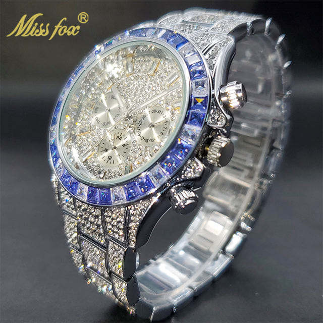 Luxury Gold Men's Watch Waterproof Stainless Steel Iced Bracelet