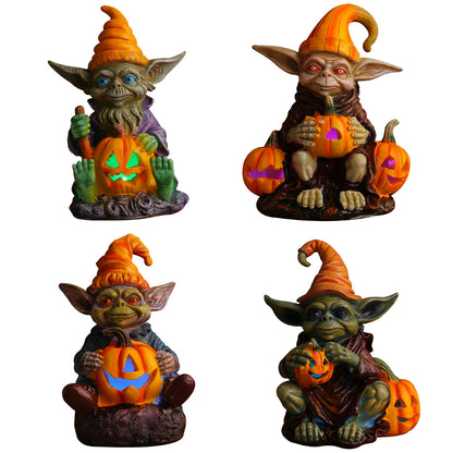 Halloween Pumpkin Holding Sprite Resin Craft Decoration Home Desk Glowing Gnome Figurine Ornament