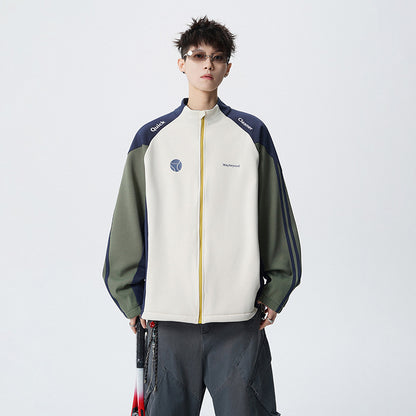 Retro Long Sleeve Hoodie for Men and Women, Spring Couple Loose Stand-Up Collar Open Front Cardigan, College Style Versatile Casual Top
