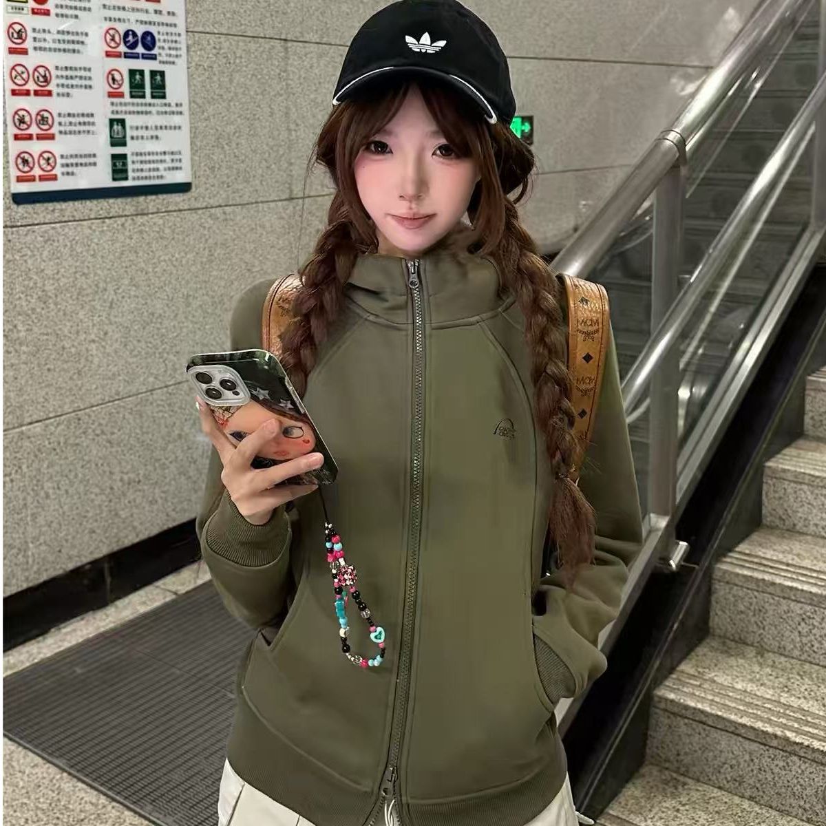 Patchwork Slim Fit Zipper Hoodie Women's Casual Open Front Cardigan Basic Versatile Outerwear Trendy