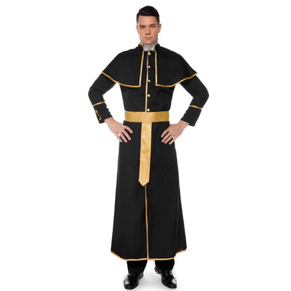 Men's Vintage Black Robe Performance Costume Stage Drama Outfit, Halloween Party Costume, Masquerade Ball Cosplay Clothing