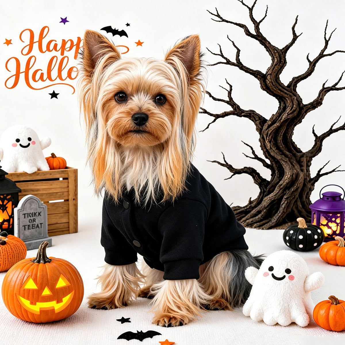 Pet Clothingfor Small Dogs and Cats - Black Halloween Sweatshirt for Teddy, Bichon, and Puppies