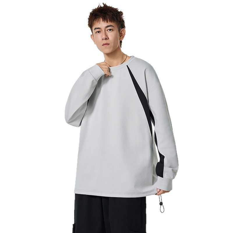 Fashion Brand Color-Blocked Long Sleeve Round Neck Drop Shoulder Heavyweight Hoodie Innerwear Loose Trendy Couple Top