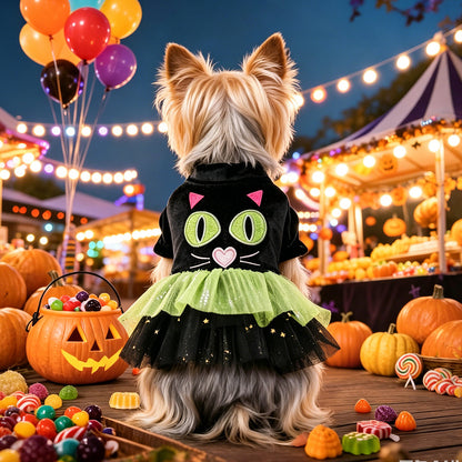 Pet Clothing for Small Dogs and Cats, Autumn/Winter Outfits, Cute Cat Halloween Tulle Dress for Teddy, Bichon