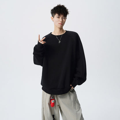 Crewneck Sweatshirt Men Solid Color Fashion Casual Long Sleeve T-Shirt Spring Autumn Street Style Loose Fit Basic Tee