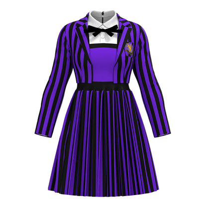 Halloween Cosplay Addams Family Striped Costume Wednesday Wolf Girl Dress Costume