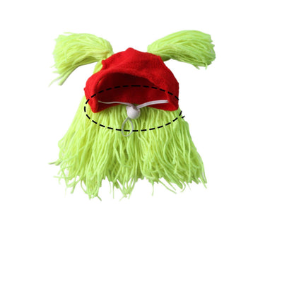 Pet wool hat for cats with funny double braided hairstyle