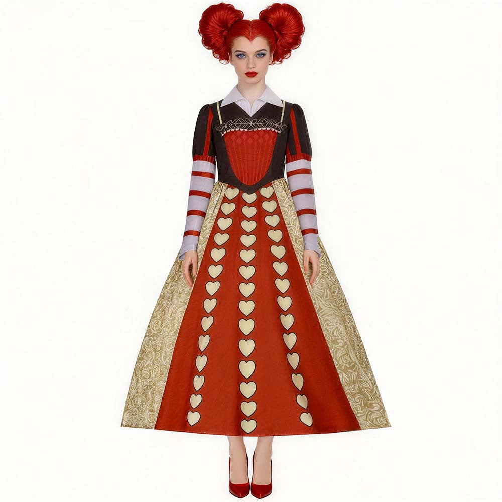 Alice in Wonderland Queen of Hearts Cosplay Costume Royal Style Long Dress Halloween Performance Clothing