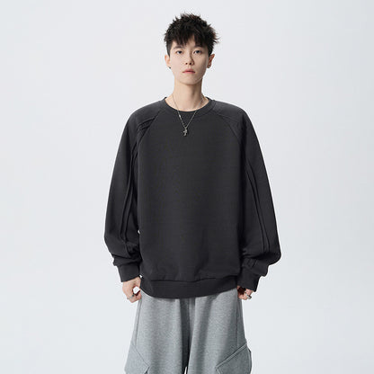 Crewneck Sweatshirt Men Solid Color Fashion Casual Long Sleeve T-Shirt Spring Autumn Street Style Loose Fit Basic Tee