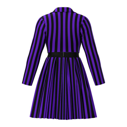Halloween Cosplay Addams Family Striped Costume Wednesday Wolf Girl Dress Costume
