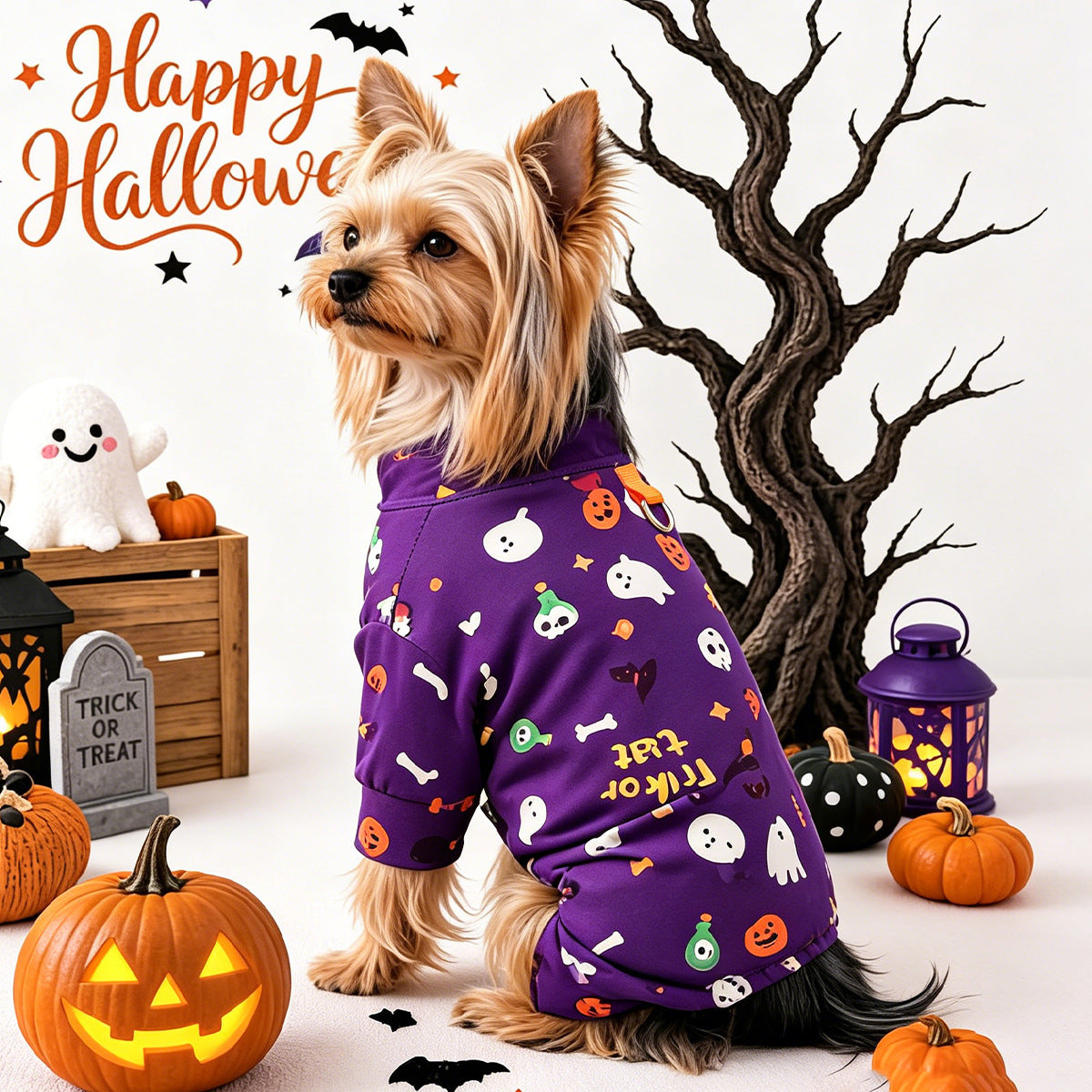 Pet Clothes for Dogs and Cats, Halloween Cartoon Onesie Pajamas, Belly Cover Sleepwear