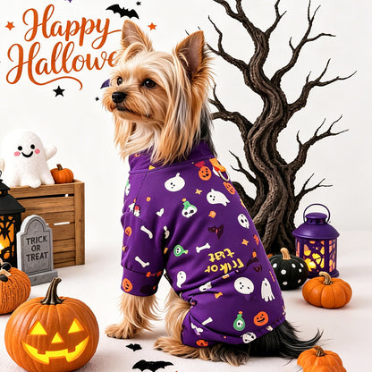 Pet Clothes for Dogs and Cats, Halloween Cartoon Onesie Pajamas, Belly Cover Sleepwear