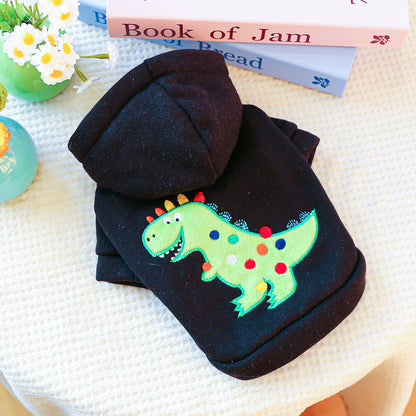 Pet Clothes Halloween Dinosaur Costume Medium and Small Sized Hooded Embroidered Rainbow Dinosaur Sweatshirt