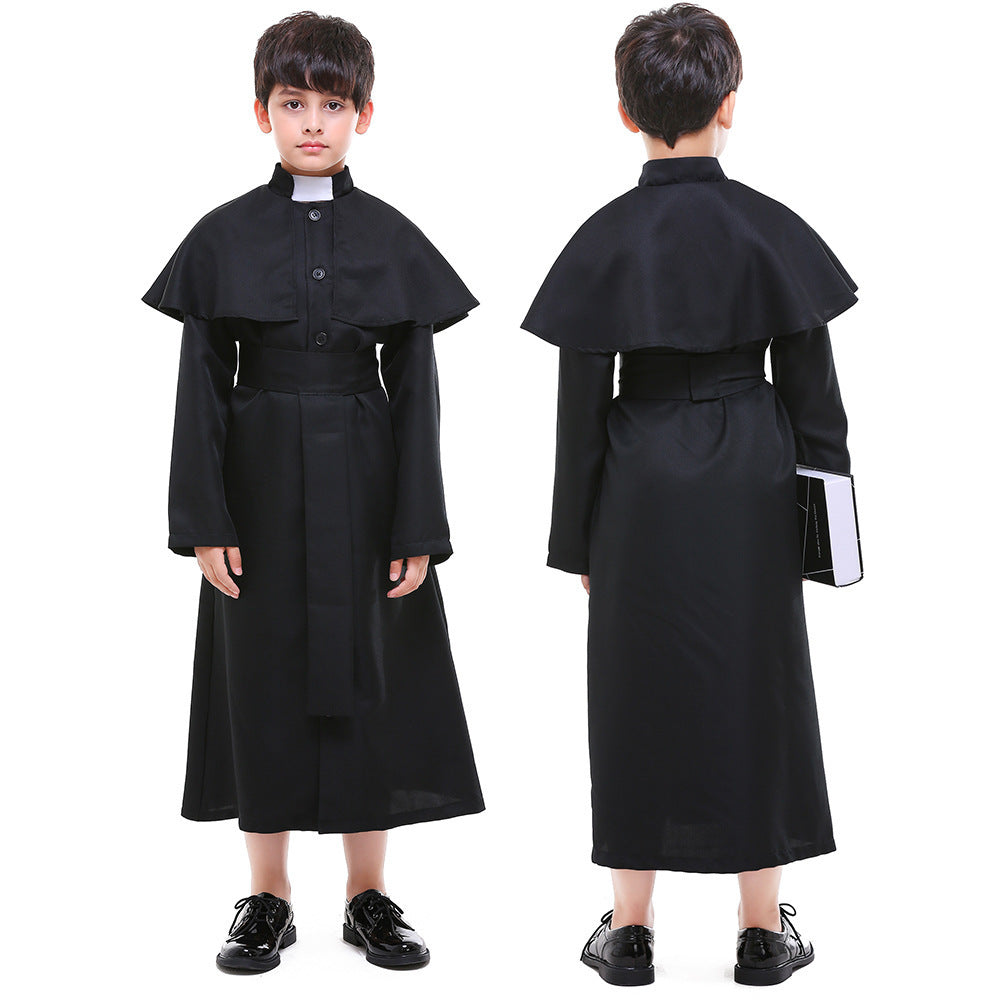 Halloween Children's Black Nun Costume Cosplay Dress for Girls, Fairy Tale Play Performance Outfit
