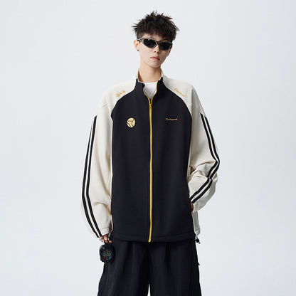 Retro Long Sleeve Hoodie for Men and Women, Spring Couple Loose Stand-Up Collar Open Front Cardigan, College Style Versatile Casual Top