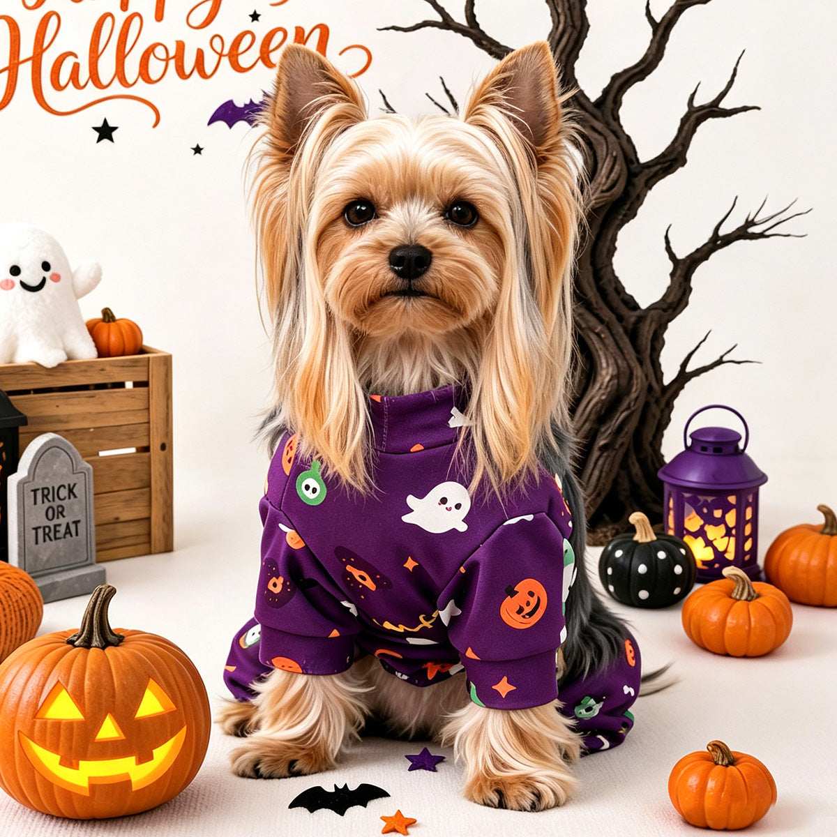 Pet Clothes for Dogs and Cats, Halloween Cartoon Onesie Pajamas, Belly Cover Sleepwear