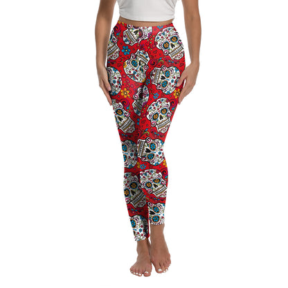 Halloween Women's Leggings Day of the Dead Skull Digital Print Yoga Tights Women's Fitness Stretch Pants
