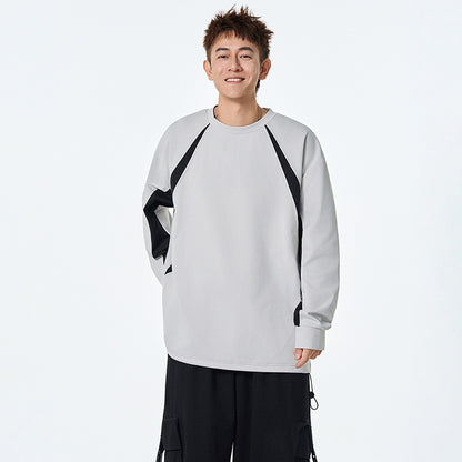 Fashion Brand Color-Blocked Long Sleeve Round Neck Drop Shoulder Heavyweight Hoodie Innerwear Loose Trendy Couple Top