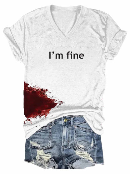 Women Halloween Bloodstained I'm Fine Shirt