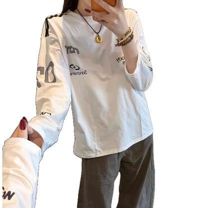 Vintage Stripe Sport Racing Letter Long Sleeve T-Shirt for Women